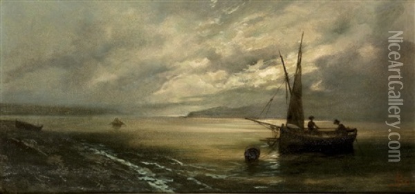 Marina Con Pescatori Oil Painting - Giacinto Bo