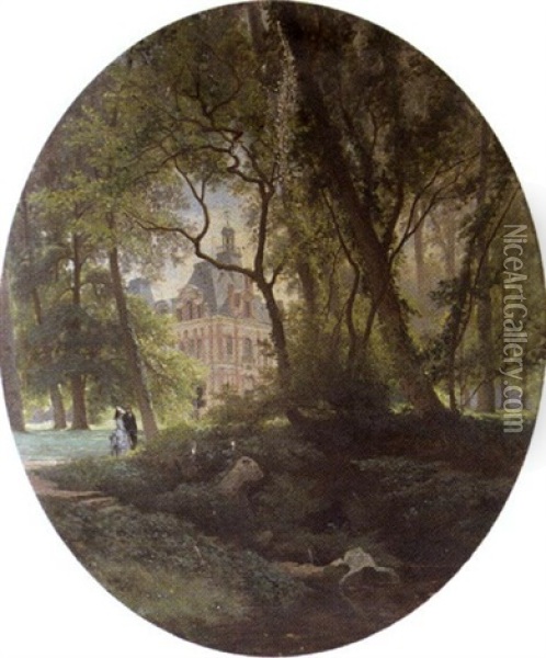 Parc Et Chateau De Lalenque, Pres De Toulouse Oil Painting - Jean Achille Benouville