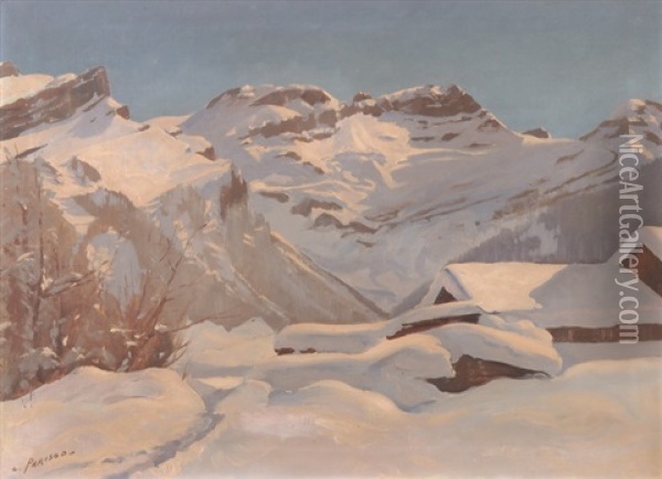 Wintertag Mit Blick In Die Waadtlander-alpen Oil Painting - Charles Parisod