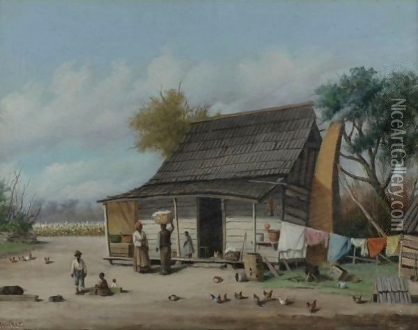 Farm With Cotton Pickers Oil Painting - William Aiken Walker