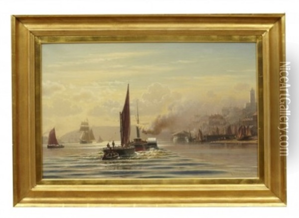 Bogserbatar Pa Floden Tyne, Newcastle Oil Painting - Christian Frederic Eckardt