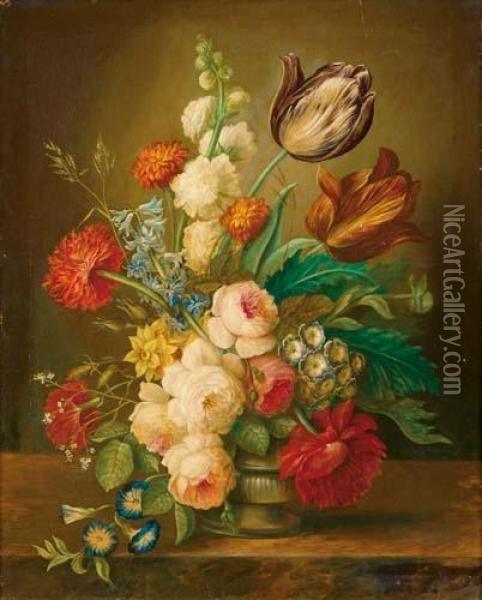 Stilleben Mit Blumen In Vase. Oil Painting - Georgius Jacobus J. Van Os