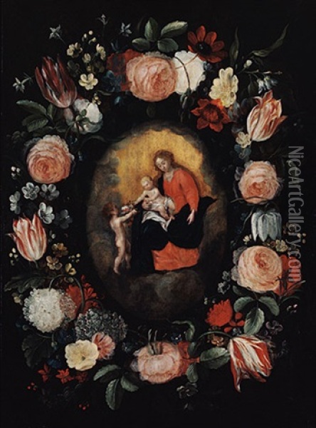 Madonna Im Blutenkranz Oil Painting - Philippe de Marlier