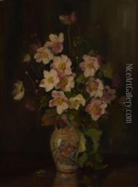 A Still Life Of Anenomes Oil Painting - Kate Wylie
