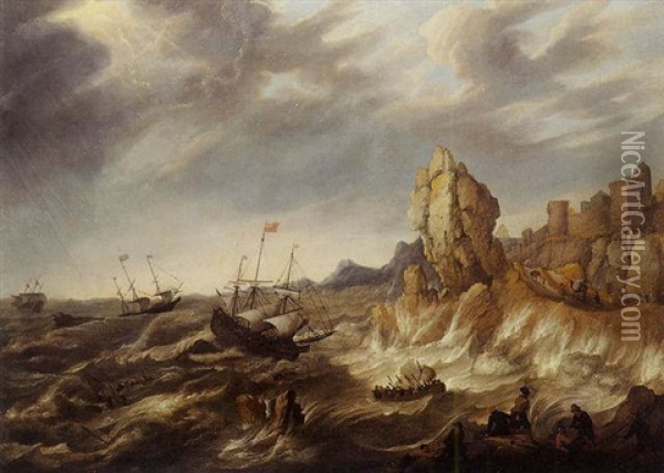 Scene De Tempete Pres D'un Rivage Oil Painting - Abraham Willaert
