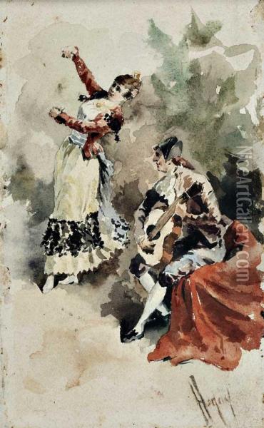 Musico E Bailarina Espanhois Oil Painting - Ricardo Hogan
