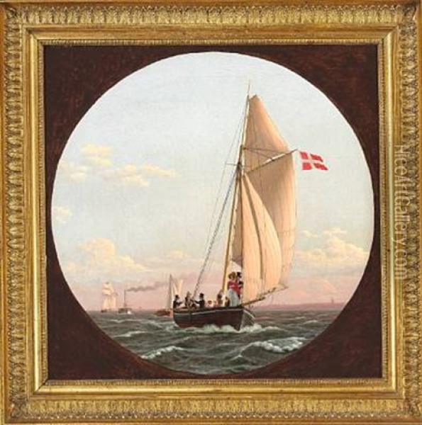 En Fart Til Charlottenlund. Dampskibet Caledonia Kommer En Lystbaad Imode Oil Painting - Christoffer Wilhelm Eckersberg