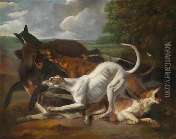 Jagdhunde Einen Keiler Stellend Oil Painting - Adriaen Cornelisz Beeldemaker