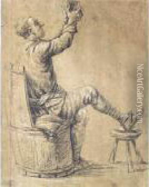 A Seated Man Seen From The Right, Raising His Glass Of Ale Oil Painting - Abraham Diepraam