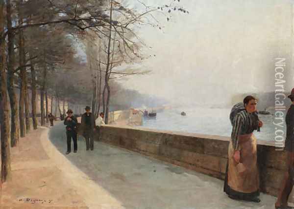 The promenade along the Seine Oil Painting - Albert Marie Adolphe Dagnaux