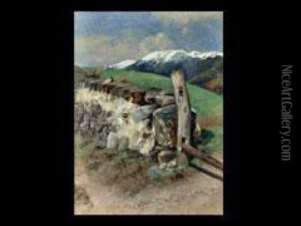 Steinmauer Und Kuhgatter Im Hochgebirge Oil Painting - Christian Friedrich Mali