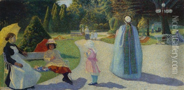 A L'harmonie (jardin Public) Oil Painting - George Morren