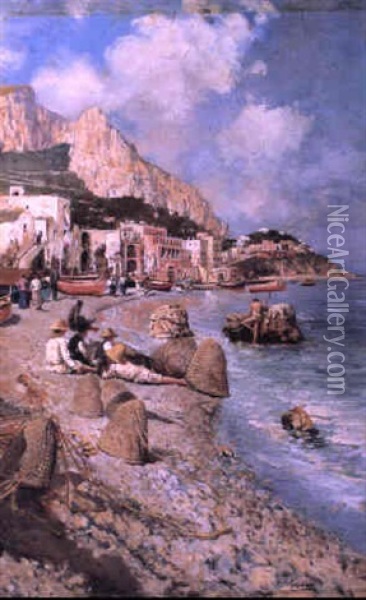 Harbour View, Capri Oil Painting - Attilio Pratella