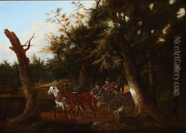 Hunters In The Woods Looking For Prey Oil Painting - Carl Friedrich Schulz