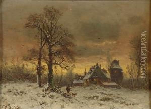 Winterlandschaft Mit Jager Und Hund. Oil Painting - Joseph Friedrich N. Heydendahl