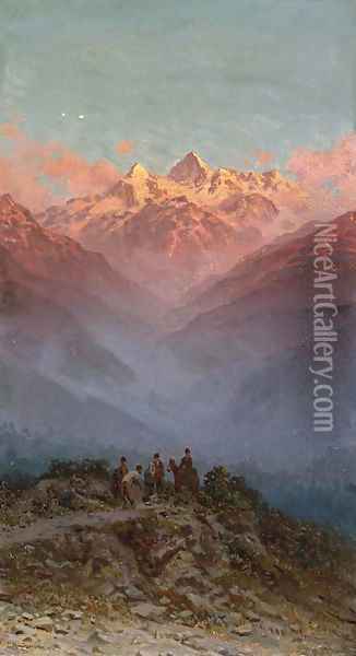 View of the Mountains of the Caucasus Oil Painting - Gavril Kondratenko