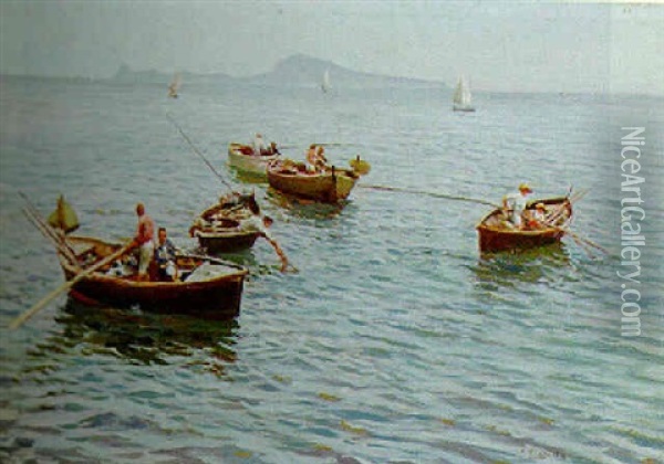 Fishing Off The Coast Oil Painting - Attilio Pratella