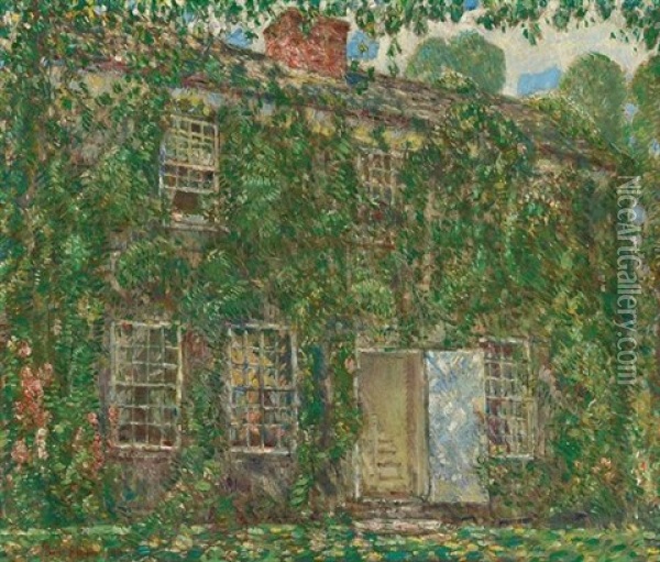Home Sweet Home Cottage Oil Painting - Childe Hassam