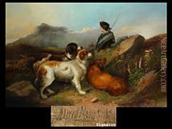 Hirte Mit Hunden Im Schottischen Hochland Oil Painting - Alfred Morris