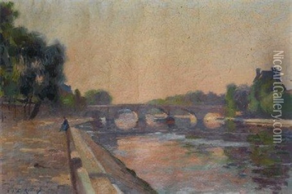 Le Pont Royal A Paris Oil Painting - Jules Ernest Renoux
