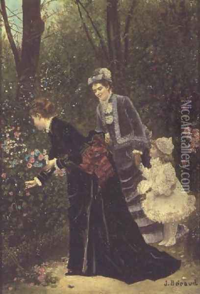 Young Women Picking Flowers, 1885 Oil Painting - Jean-Georges Beraud