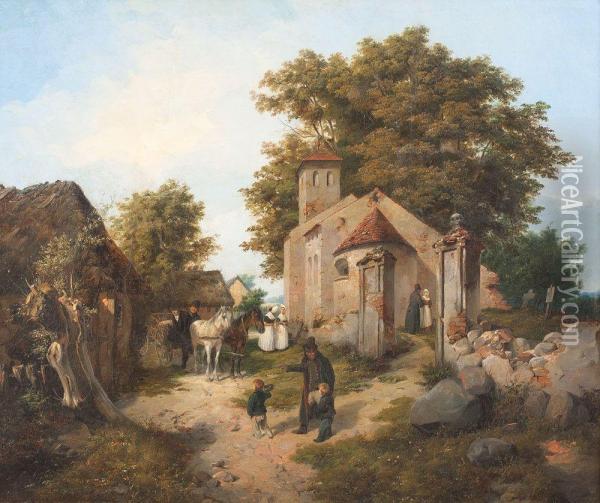 Dorf In Mecklenburg Oil Painting - August C. Haun