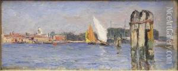 Voiliers A Venise Oil Painting - Gaston-Marie-Anatole Roullet