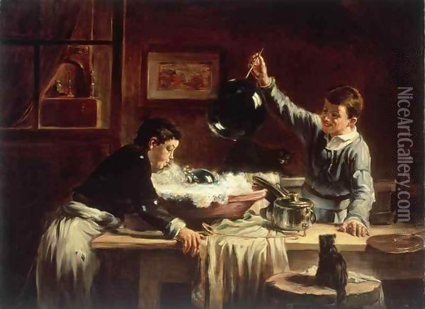 Blowing Bubbles Oil Painting - Joseph Bail