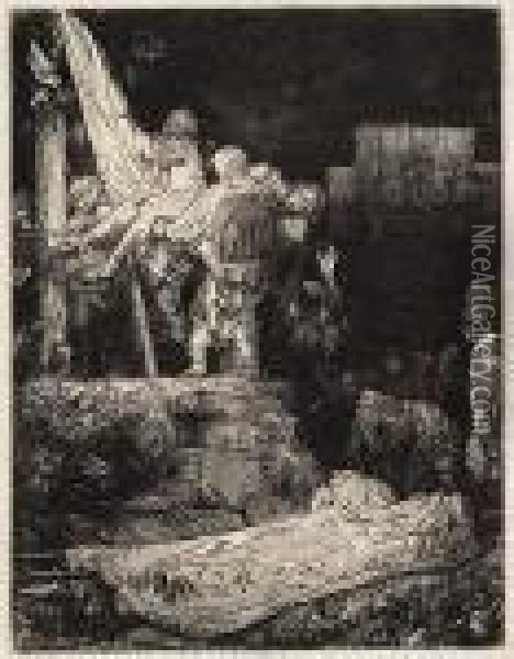 The Descent From The Cross By Torchlight. Oil Painting - Rembrandt Van Rijn
