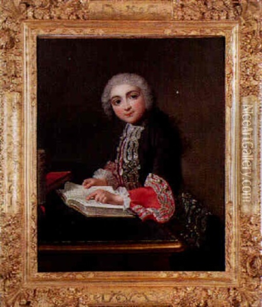 Portrait D'enfant Lisant Les Fables De La Fontaine Oil Painting - Francois Hubert Drouais