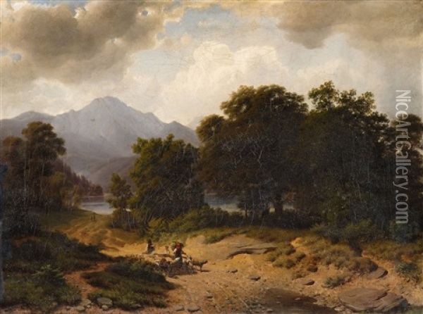 A Mountainous Landscape With Shepherds Oil Painting - Wilhelm Bode