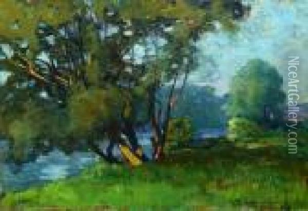 Verdant River Bank Oil Painting - Armand Guery
