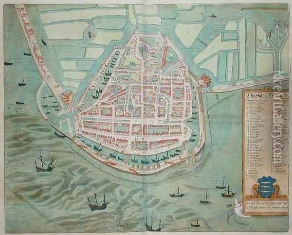 Plan of Enchunsen from Civitates Orbis Terrarum Oil Painting - Joris Hoefnagel