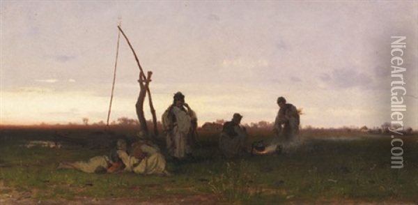 Ungarische Bauern Bei Der Rast Oil Painting - Pal (Paul) Boehm