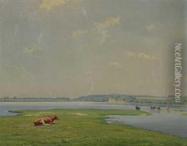 Kuhe Am Wasser Oil Painting - Albert Heinrich Brendel