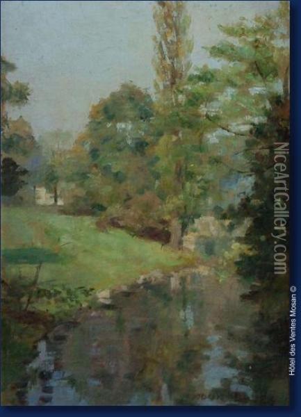 Paysage A La Riviere Oil Painting - Ludovic Baues