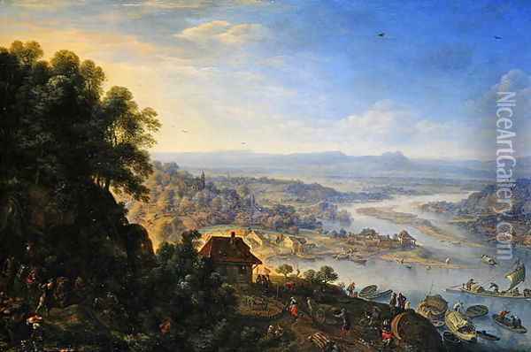The Rhein Valley near Erbach in Rheingau Oil Painting - Herman Saftleven