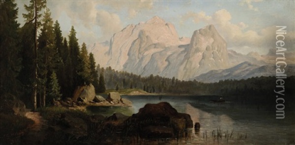 Partie In Den Alpen (gosausee?) Oil Painting - Georg Holub