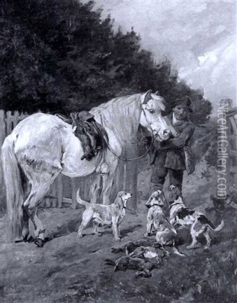 Bill Jones With Grey Pony And Beagles Oil Painting - John Emms