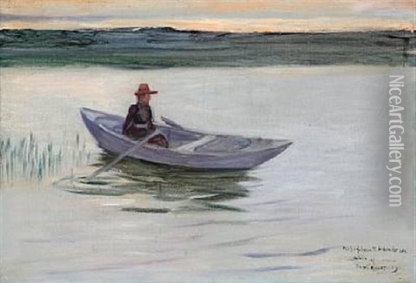 Woman In A Rowing Boat At Sunset Oil Painting - Paul Edmund Graf