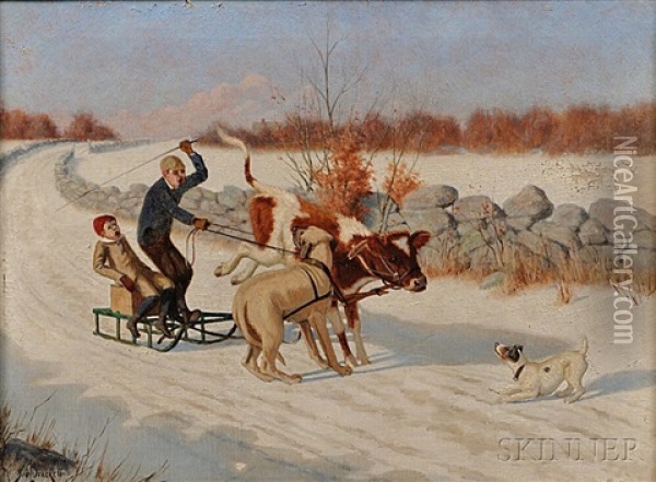 Wintertime Sledding Oil Painting - Sidney Lawrence Brackett