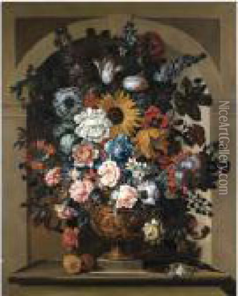 Still Life Of Roses Oil Painting - Pieter III Casteels