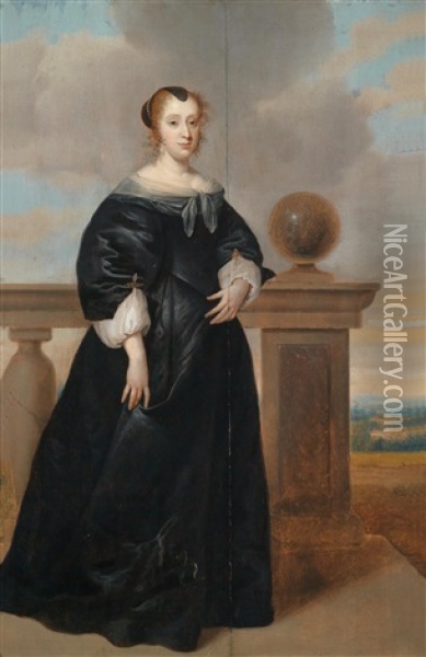 Bildnis Einer Dame In Schwarzem Kleid Oil Painting - Isaac Luttichuys