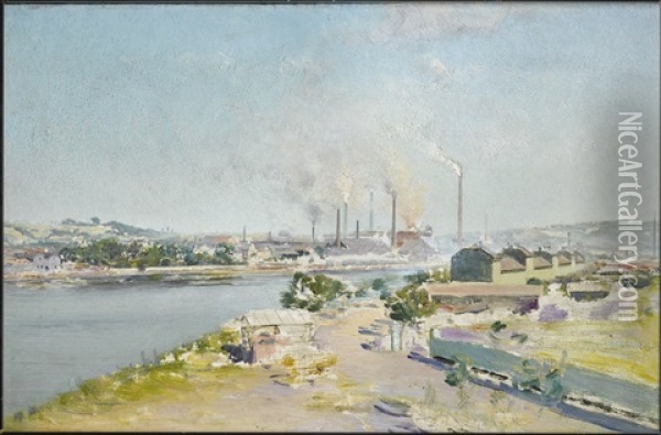 View Over The Cockerill Plant At Seraing Oil Painting - Ivan Pavlovich Pokhitonov