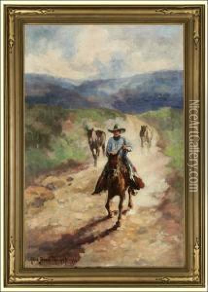Cowboy Riding Oil Painting - Alice Blair Thomas