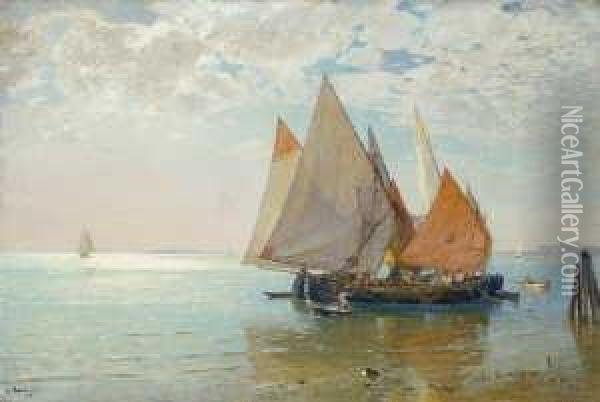 Venezianisches Fischerboot In Der Lagune.

 Signiert Und Datiert Oil Painting - Gustav Schonleber