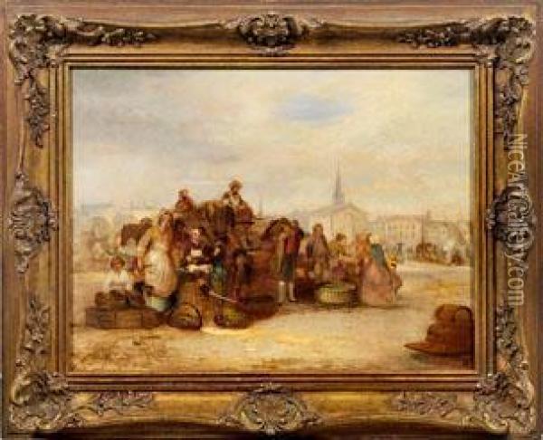 Belebter Markttag In Der Stadt Oil Painting - William Rickarby Miller