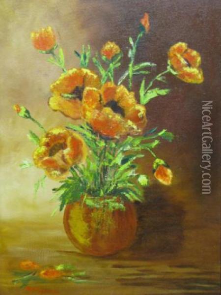 Still Life Flowers In Vase Oil Painting - Maude Eggemeyer
