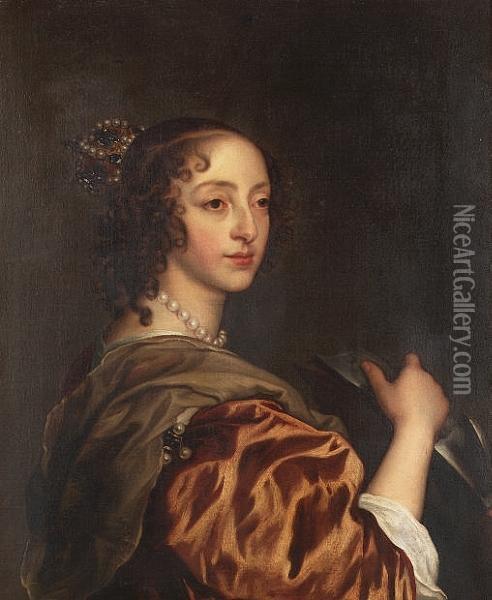 Portrait Of Queen Henrietta Maria, Half-length, As Saint Catherine Oil Painting - Sir Anthony Van Dyck