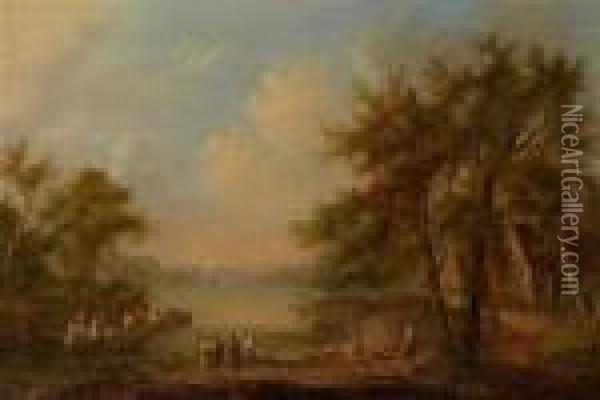 Flusslandschaft Oil Painting - Christian Georg Schuttz II